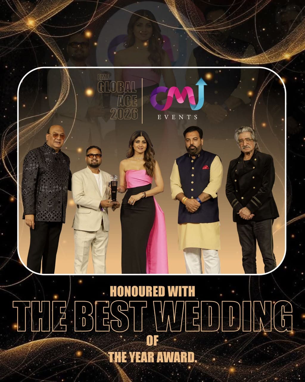 CMJ Events team on stage receiving the Best Wedding of the Year award