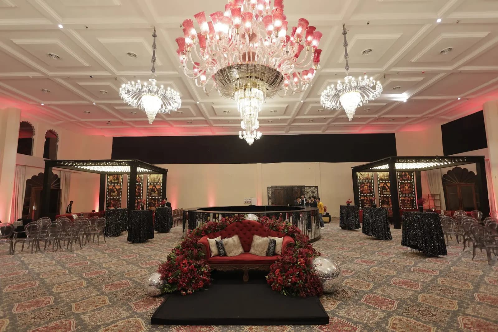 Ornate ballroom set up for a corporate summit